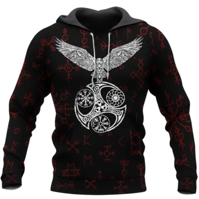 Viking Hoodie Raven Hoodie with Viking Symbol Design