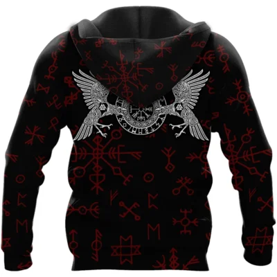 Viking Hoodie Raven Hoodie with Viking Symbol Design