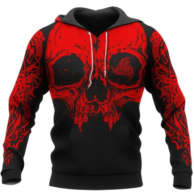 Viking Hoodie – Skull Hoodie – Odin’s Triple Horn Emblem