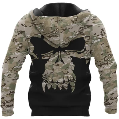 Viking Hoodie – Skull Hoodie With Camouflage Pattern, Skull Warrior And Valknut Symbol