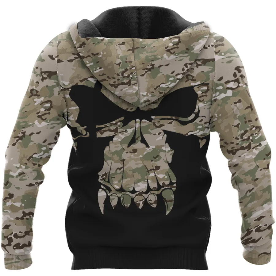 Viking Hoodie – Skull Hoodie With Camouflage Pattern, Skull Warrior And Valknut Symbol Viking Hoodie – Skull Hoodie With Camouflage Pattern, Skull Warrior And Valknut Symbol