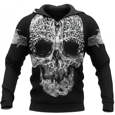 Viking Hoodie – Skull Yggdrasil Art Featuring the Power of Fenrir Symbol