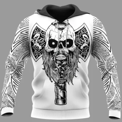 Viking Hoodie – Skulls Hoodie – Norse Viking Axe Power