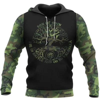 Viking Hoodie – Son of Odin – Tree of Life Symbols Camo Heritage