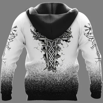 Viking Hoodie With Raven Odin And Mjölnir Legendary