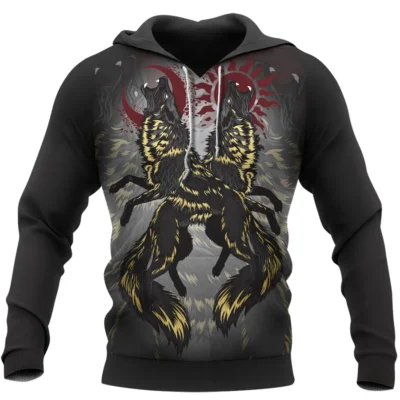 Viking Hoodie With The Sons Of Fenrir Hati And Skoll