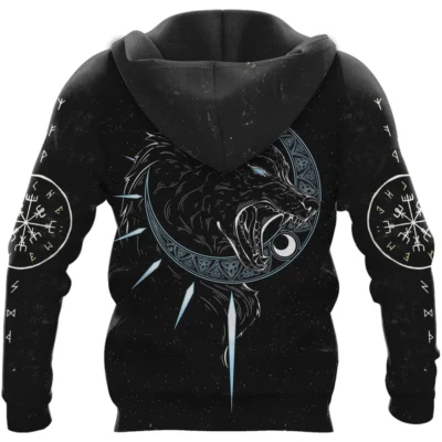 Alternative view of Viking Hoodie – Wolf Hoodie Featuring Hati And Skoll