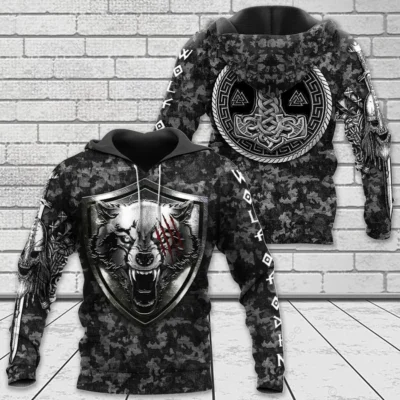 Viking Hoodies – Camo Wolf Hoodies – Mjolnir Art Thunder Style Viking Hoodies – Camo Wolf Hoodies – Mjolnir Art Thunder Style