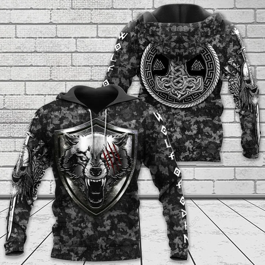 Viking Hoodies – Camo Wolf Hoodies – Mjolnir Art Thunder Style Viking Hoodies – Camo Wolf Hoodies – Mjolnir Art Thunder Style