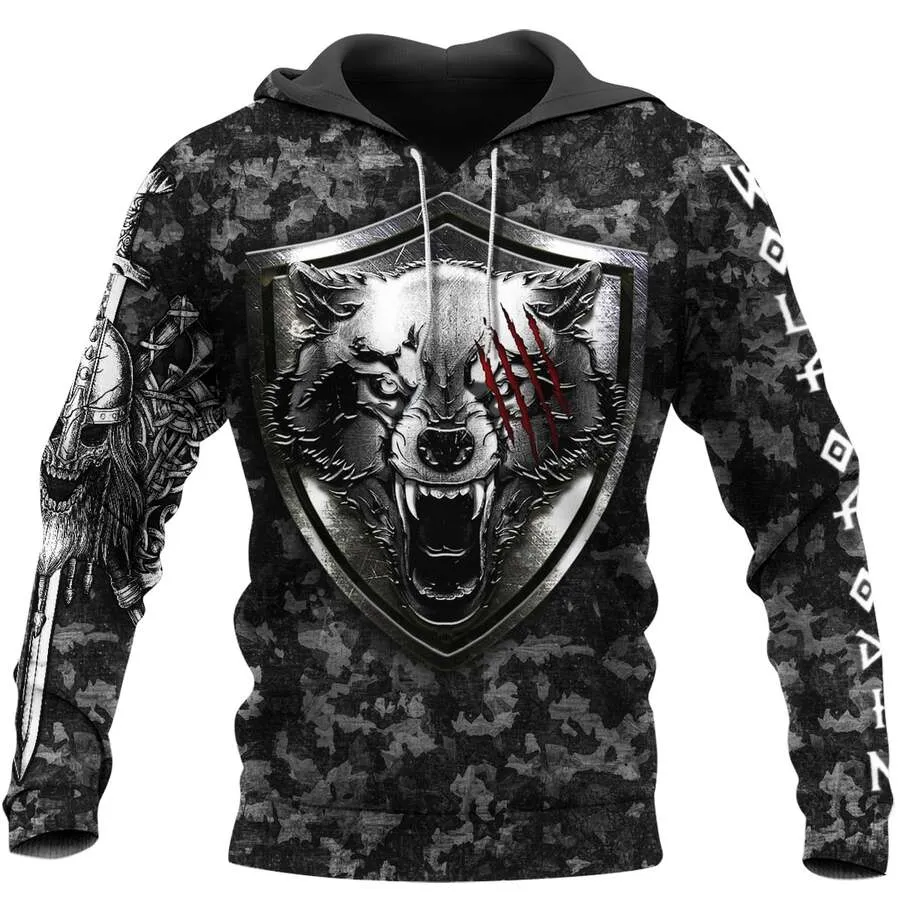 Viking Hoodies – Camo Wolf Hoodies – Mjolnir Art Thunder Style Viking Hoodies – Camo Wolf Hoodies – Mjolnir Art Thunder Style