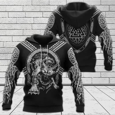 Viking Hoodies – Fenrir Art with Chain Unleashed Legend Viking Hoodies – Fenrir Art with Chain Unleashed Legend