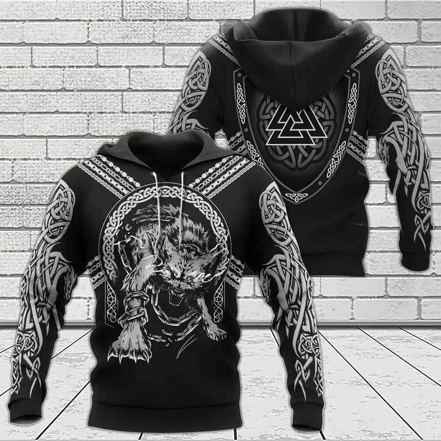 Viking Hoodies – Fenrir Art with Chain Unleashed Legend Viking Hoodies – Fenrir Art with Chain Unleashed Legend