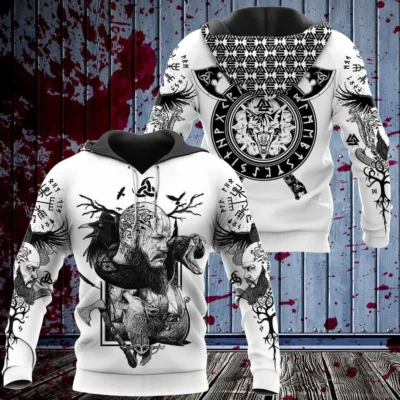Viking Hoodies – Norse Mythology Art – Raven Wolf Serpent