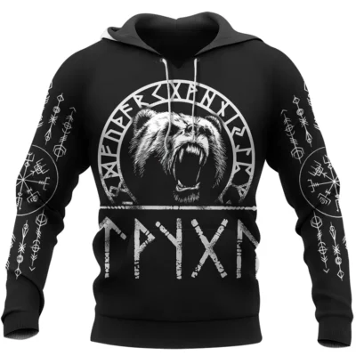 Viking Hoodies – Norse Mythology Bears – Viking Raven Symbol Power