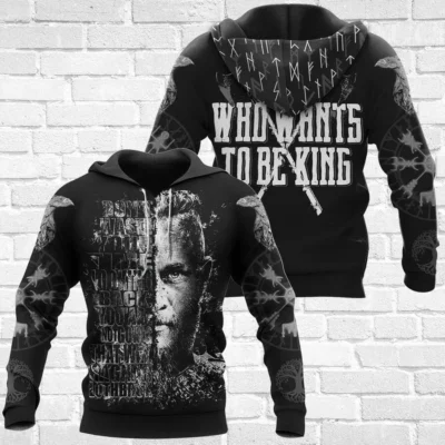 Viking Hoodies – Ragnar Lothbrok – Vegvisir Rune Raven Art