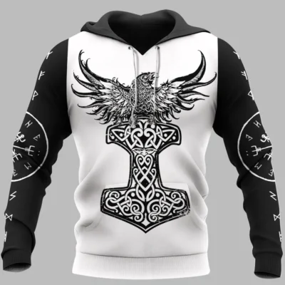 Viking Hoodies – Raven Viking – Hammer of Thor – Yggdrasil Art Legend
