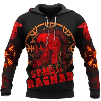 Viking Hoodies – Sons of Ragnar – Norse Rune Raven Skull