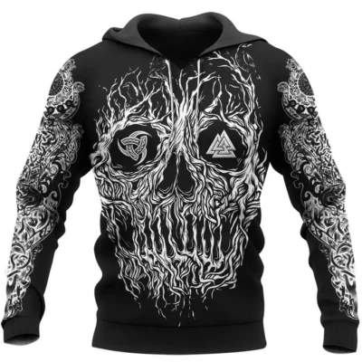Viking Hoodies – Viking Skull Drawing – Yggdrasil Art Timeless Power