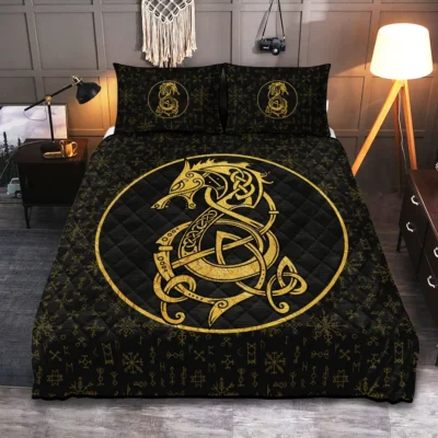 Viking Quilt Bedding Set – Art Fenrir Viking Rune Primal Power