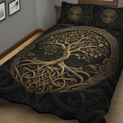 Viking Quilt Bedding Set – Art Tree of Life Quilt Eternal Roots