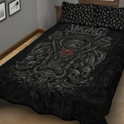 Viking Quilt Bedding Set – Bold Viking Skull Art Design