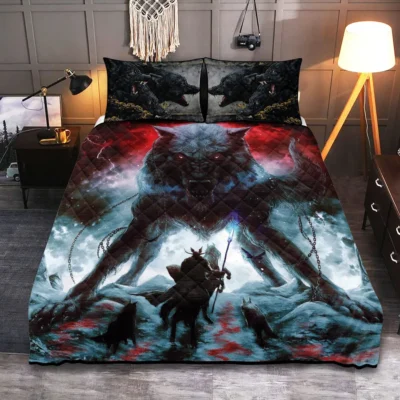 Viking Quilt Bedding Set – Fenrir Art of Ragnarok Epic Power