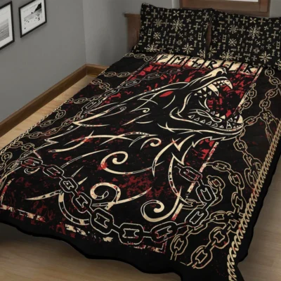 Viking Quilt Bedding Set – Fenrir Rune Untamed Strength