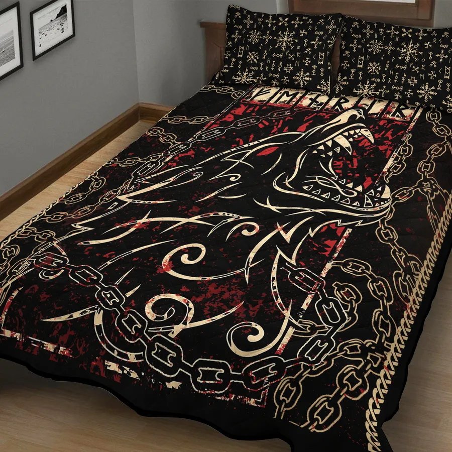 Viking Quilt Bedding Set – Fenrir Rune Untamed Strength Viking Quilt Bedding Set – Fenrir Rune Untamed Strength