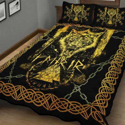 Viking Quilt Bedding Set – Fenrir Symbol Valknut Eternal Strength
