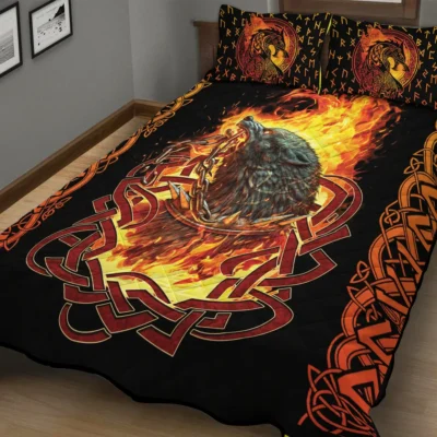 Viking Quilt Bedding Set – Fierce Fenrir Artwork Design