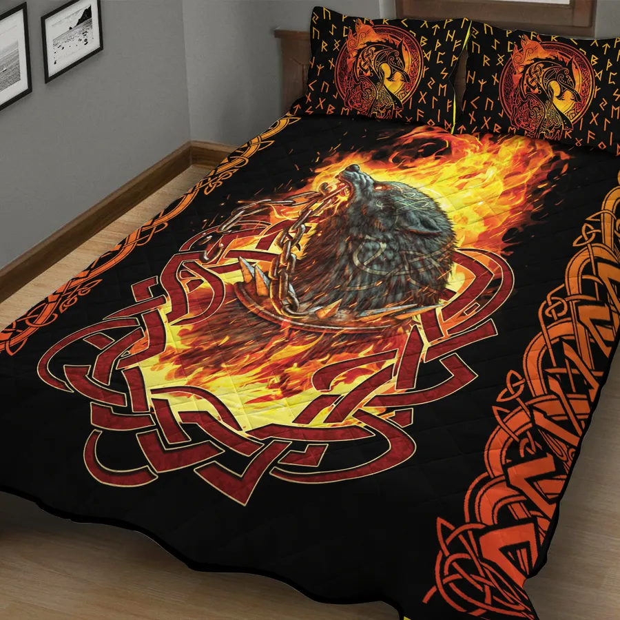 Viking Quilt Bedding Set – Fierce Fenrir Artwork Design Viking Quilt Bedding Set – Fierce Fenrir Artwork Design