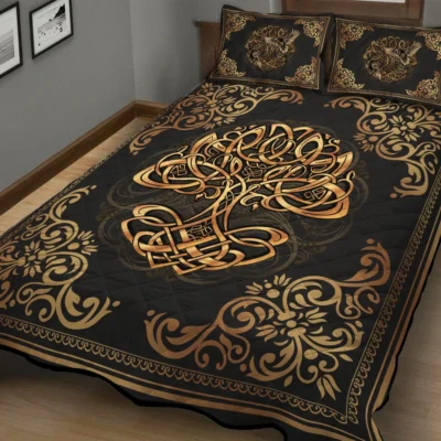 Viking Quilt Bedding Set – Gold Tree of Life Radiant Design