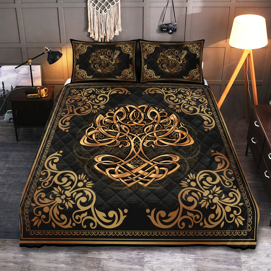 Viking Quilt Bedding Set – Gold Tree of Life Radiant Design Viking Quilt Bedding Set – Gold Tree of Life Radiant Design