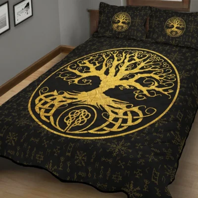 Viking Quilt Bedding Set – Gold Tree of Life Timeless Elegance