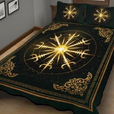 Viking Quilt Bedding Set – Golden Aegishjalmur Prestige Shield