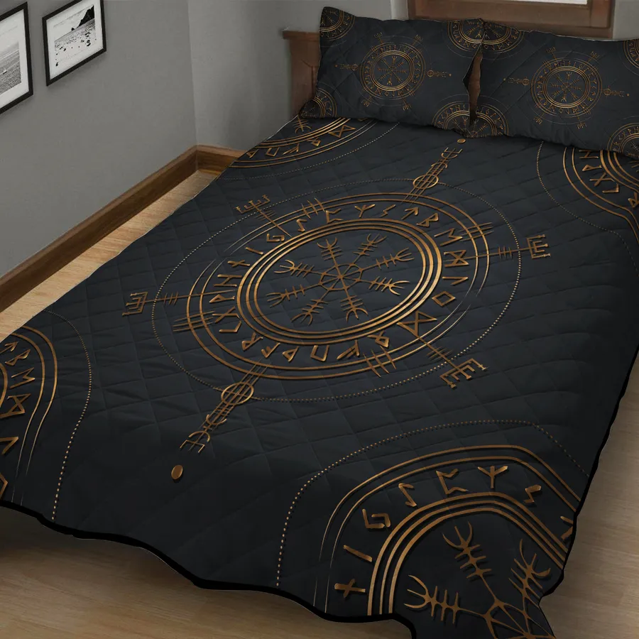 Viking Quilt Bedding Set – Golden Vegvisir Viking Compass Guiding Light Viking Quilt Bedding Set – Golden Vegvisir Viking Compass Guiding Light