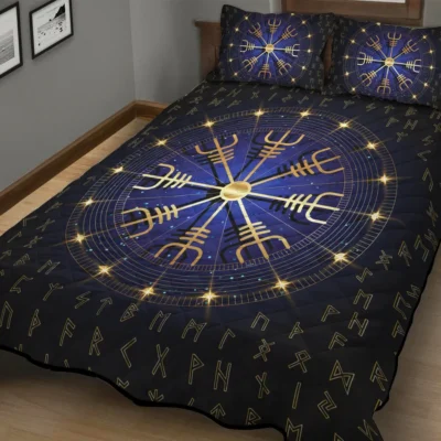 Viking Quilt Bedding Set – Helm of Awe Norse Sacred Strength