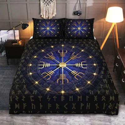 Viking Quilt Bedding Set – Helm of Awe Norse Sacred Strength