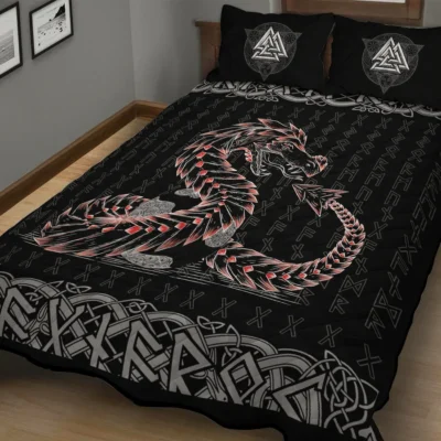 Viking Quilt Bedding Set – Jormungandr Rune Serpent Legend
