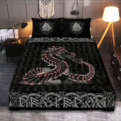 Viking Quilt Bedding Set – Jormungandr Rune Serpent Legend