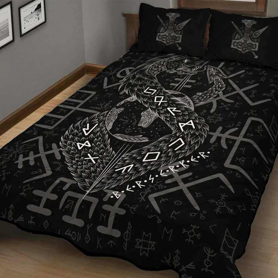 Viking Quilt Bedding Set – Jormungandr Rune Serpent Power Design Viking Quilt Bedding Set – Jormungandr Rune Serpent Power Design