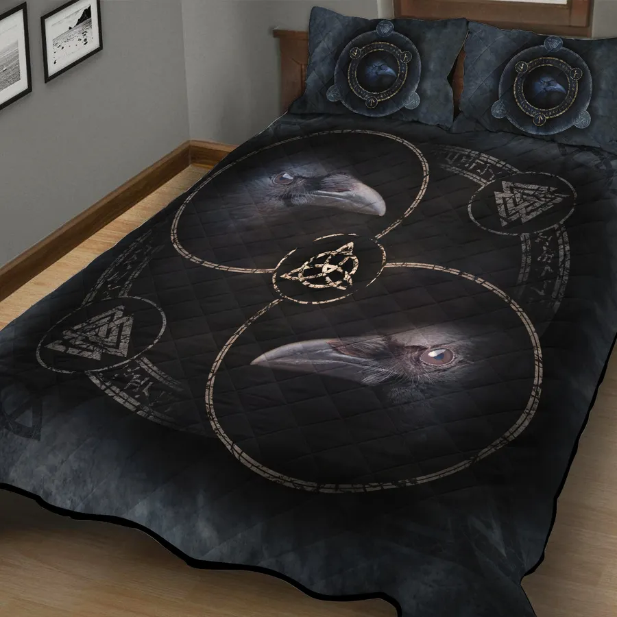 Viking Quilt Bedding Set – Munin and Hugin Raven Guardians Viking Quilt Bedding Set – Munin and Hugin Raven Guardians