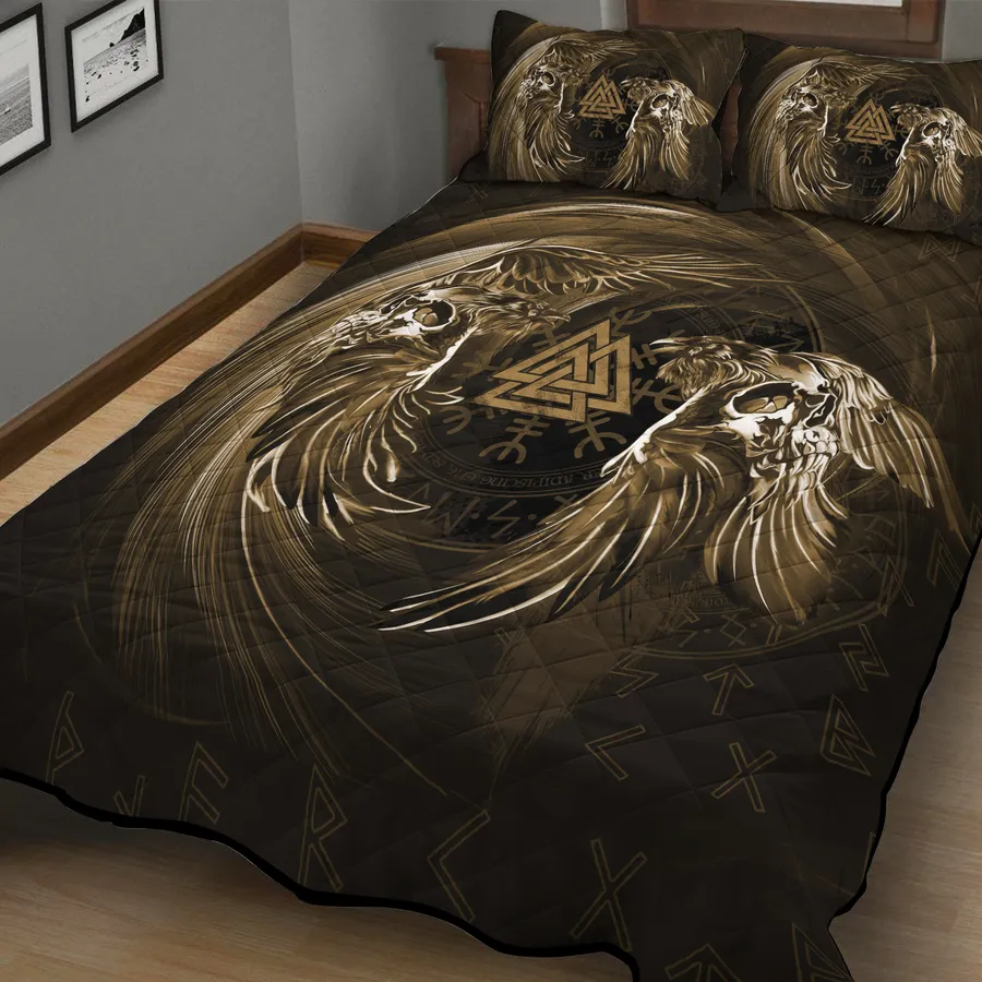 Viking Quilt Bedding Set – Munin and Hugin Raven Guardians Viking Quilt Bedding Set – Munin and Hugin Raven Guardians