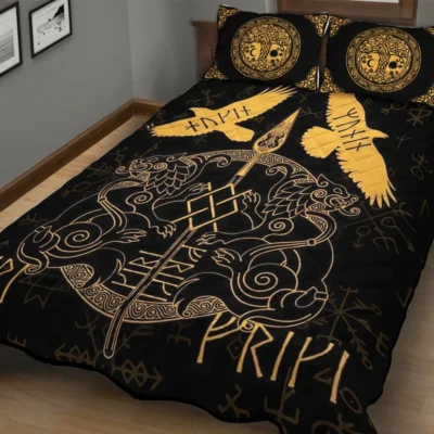 Viking Quilt Bedding Set – Munin and Hugin Raven Guardians