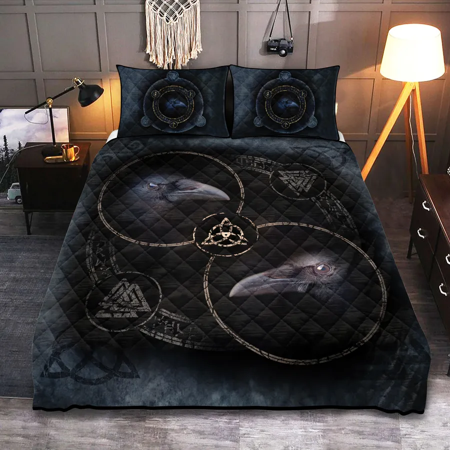 Viking Quilt Bedding Set – Munin and Hugin Raven Guardians Viking Quilt Bedding Set – Munin and Hugin Raven Guardians