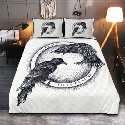 Viking Quilt Bedding Set – Munin and Hugin Raven Guardians