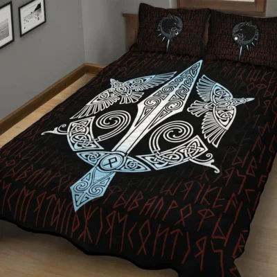 Viking Quilt Bedding Set – Munin and Hugin – Viking Celtic Legendary Guardians