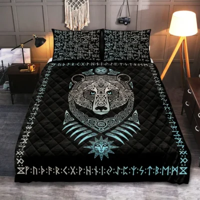 Viking Quilt Bedding Set – Norse Bear Strength Legend