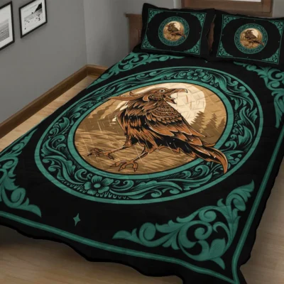 Viking Quilt Bedding Set – Norse Raven Design Legendary Spirit