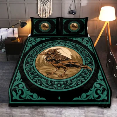 Viking Quilt Bedding Set – Norse Raven Design Legendary Spirit